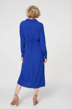 Twist Front Midi Shirt Dress -Hallmark Style D166238 BLUE 6
