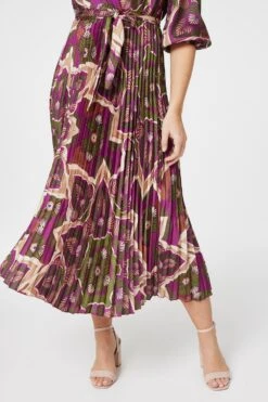 Printed 3/4 Sleeve Satin Wrap Dress -Hallmark Style D166264 MULTI GREEN 3