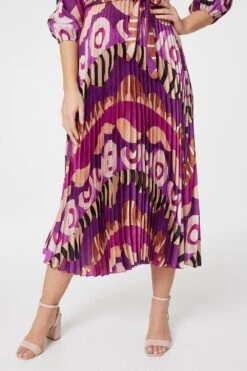 Ikat Print Wrap Front Satin Midi Dress -Hallmark Style D166265 MAGENTA 4