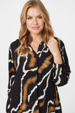 Tie Dye Long Sleeve Shirt Dress -Hallmark Style D166299 MULTI BLACK 5