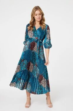 Hallmark Style 5 Animal Print Wrap Front Midi Dress