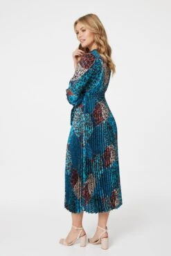 Animal Print Wrap Front Midi Dress -Hallmark Style D166354 MULTI BLUE 7