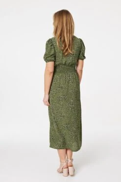 Printed Front Split Midi Dress -Hallmark Style D166595 KHAKI 5