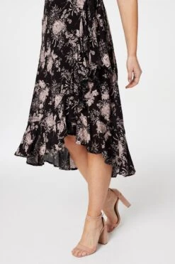 Floral High Low Midi Dress -Hallmark Style D166777 BLACK 6
