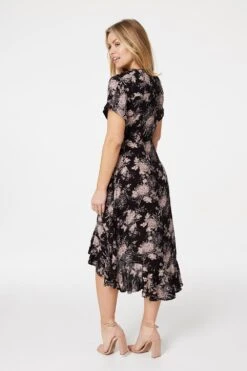Floral High Low Midi Dress -Hallmark Style D166777 BLACK 7
