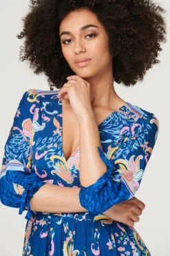 Floral Empire Tiered Maxi Dress -Hallmark Style D166871 MULTI BLUE 3