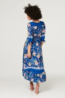 Floral Empire Tiered Maxi Dress -Hallmark Style D166871 MULTI BLUE 4