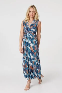 Printed Knot Front Maxi Dress 12 Printed Knot Front Maxi Dress -Hallmark Style D166890 MULTI BLUE 2