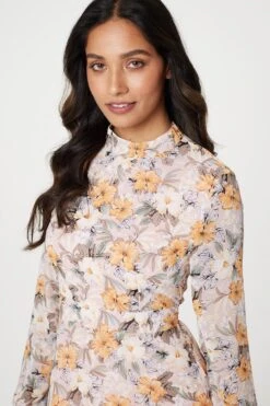 Floral High Neck Short Dress -Hallmark Style D166891 PINK 3