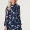 Floral High Neck Layered Dress 1 Floral High Neck Layered Dress -Hallmark Style D166896 NAVY 3