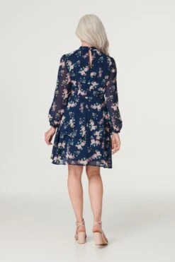 Floral High Neck Layered Dress -Hallmark Style D166896 NAVY 4