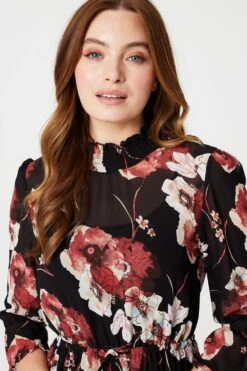 Floral High Neck Smock Dress 11 Floral High Neck Smock Dress -Hallmark Style D166897 MULTI BLACK 4