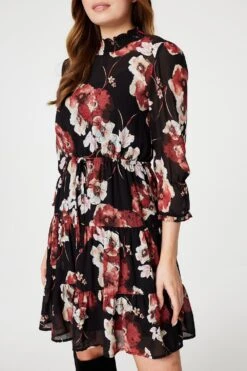 Floral High Neck Smock Dress 12 Floral High Neck Smock Dress -Hallmark Style D166897 MULTI BLACK 5