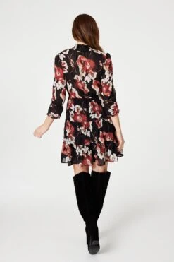 Floral High Neck Smock Dress 10 Floral High Neck Smock Dress -Hallmark Style D166897 MULTI BLACK 6