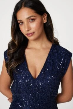 Sequin Cap Sleeve Short Dress -Hallmark Style D166927 NAVY 3