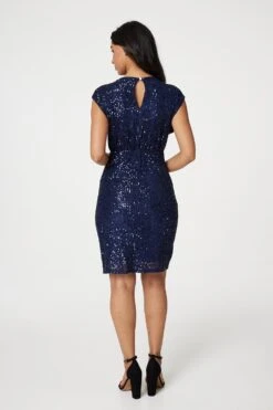 Sequin Cap Sleeve Short Dress -Hallmark Style D166927 NAVY 5