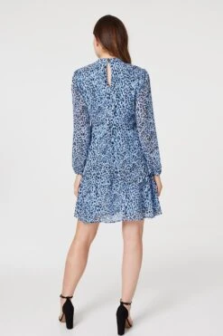 Animal Print Layered Hem Dress -Hallmark Style D167073 BLUE 4