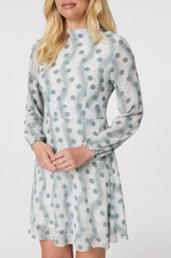 Polka Dot High Neck Short Dress -Hallmark Style D167075 SAGE 4