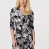 Leaf Print Wrap Front Shirt Dress -Hallmark Style D167206 BLACK 3