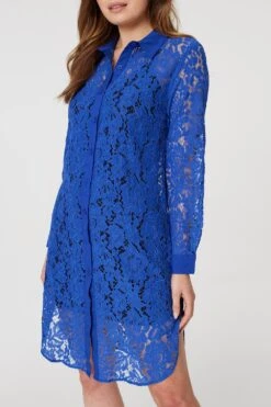 Lace Longline Shirt Dress -Hallmark Style D167210 COBALT BLUE 4