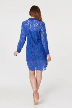 Lace Longline Shirt Dress -Hallmark Style D167210 COBALT BLUE 5