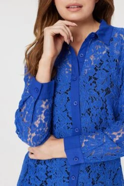 Lace Longline Shirt Dress -Hallmark Style D167210 COBALT BLUE 6