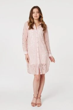 Lace Longline Shirt Dress -Hallmark Style D167210 PINK 1