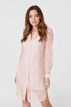 Lace Longline Shirt Dress -Hallmark Style D167210 PINK 2