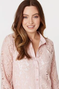 Lace Longline Shirt Dress -Hallmark Style D167210 PINK 3