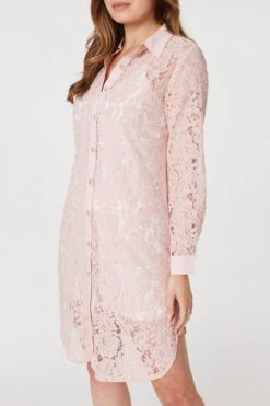 Lace Longline Shirt Dress -Hallmark Style D167210 PINK 4