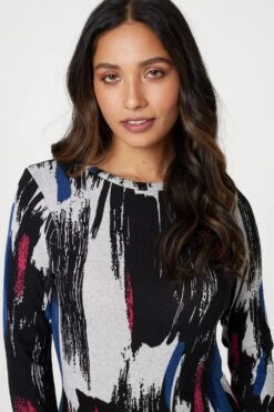 Brushstroke Print Bodycon Dress -Hallmark Style D167243 MULTI PINK 6