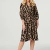 Printed Drawstring Shirt Dress -Hallmark Style D167355 MULTI BLACK 1
