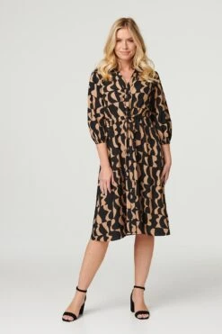 Printed Drawstring Shirt Dress