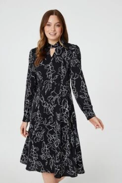 Floral Cut-Out Detail Tea Dress 10 Floral Cut-Out Detail Tea Dress -Hallmark Style D167360 MULTI BLACK 2