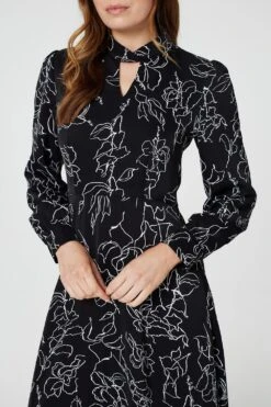 Floral Cut-Out Detail Tea Dress 12 Floral Cut-Out Detail Tea Dress -Hallmark Style D167360 MULTI BLACK 4