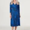 Leopard Print Midi Wrap Dress -Hallmark Style D167511 COBALTBLUE 2