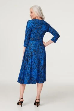 Leopard Print Midi Wrap Dress -Hallmark Style D167511 COBALTBLUE 6
