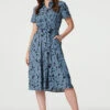 Printed Short Sleeve Shirt Dress -Hallmark Style D167615 BLUE 1