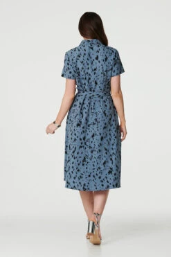 Printed Short Sleeve Shirt Dress -Hallmark Style D167615 BLUE 6