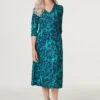 Printed 3/4 Sleeve Column Dress -Hallmark Style D167617 MULTI GREEN 1