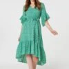 Printed Frilled Wrap Front Dress 2 Printed Frilled Wrap Front Dress -Hallmark Style D167620 GREEN 1