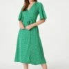 Ditsy Floral Midi Wrap Tea Dress -Hallmark Style D167621 GREEN 2