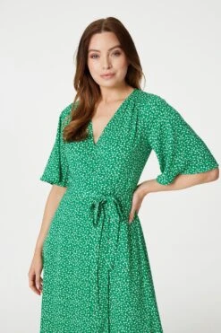 Ditsy Floral Midi Wrap Tea Dress 9 Ditsy Floral Midi Wrap Tea Dress -Hallmark Style D167621 GREEN 3