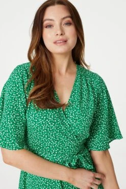 Ditsy Floral Midi Wrap Tea Dress 11 Ditsy Floral Midi Wrap Tea Dress -Hallmark Style D167621 GREEN 4