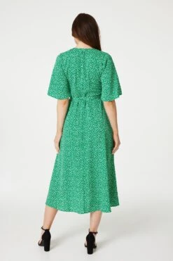 Ditsy Floral Midi Wrap Tea Dress 10 Ditsy Floral Midi Wrap Tea Dress -Hallmark Style D167621 GREEN 6
