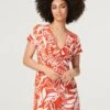 Leaf Print Ruffle Mini Dress -Hallmark Style D167628 ORANGE 2