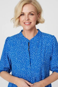 Printed Tiered Maxi Smock Dress -Hallmark Style D167634 BLUE 4