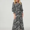 Zebra Print Puff Sleeve Dress -Hallmark Style D167671 BLACK AND WHITE 1