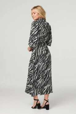 Zebra Print Puff Sleeve Dress -Hallmark Style D167671 BLACK AND WHITE 5