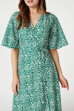 Leopard Print Wrap Midi Dress -Hallmark Style D167724 GREEN 5